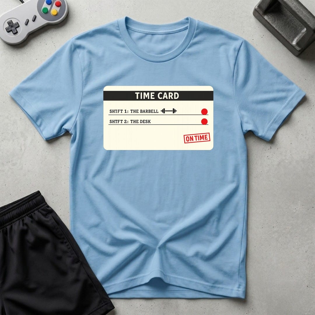 DreamMaker mockup — Time Card T-Shirt (light-blue)