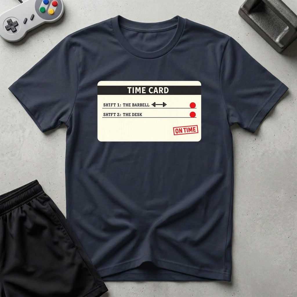 DreamMaker mockup — Time Card T-Shirt (navy)