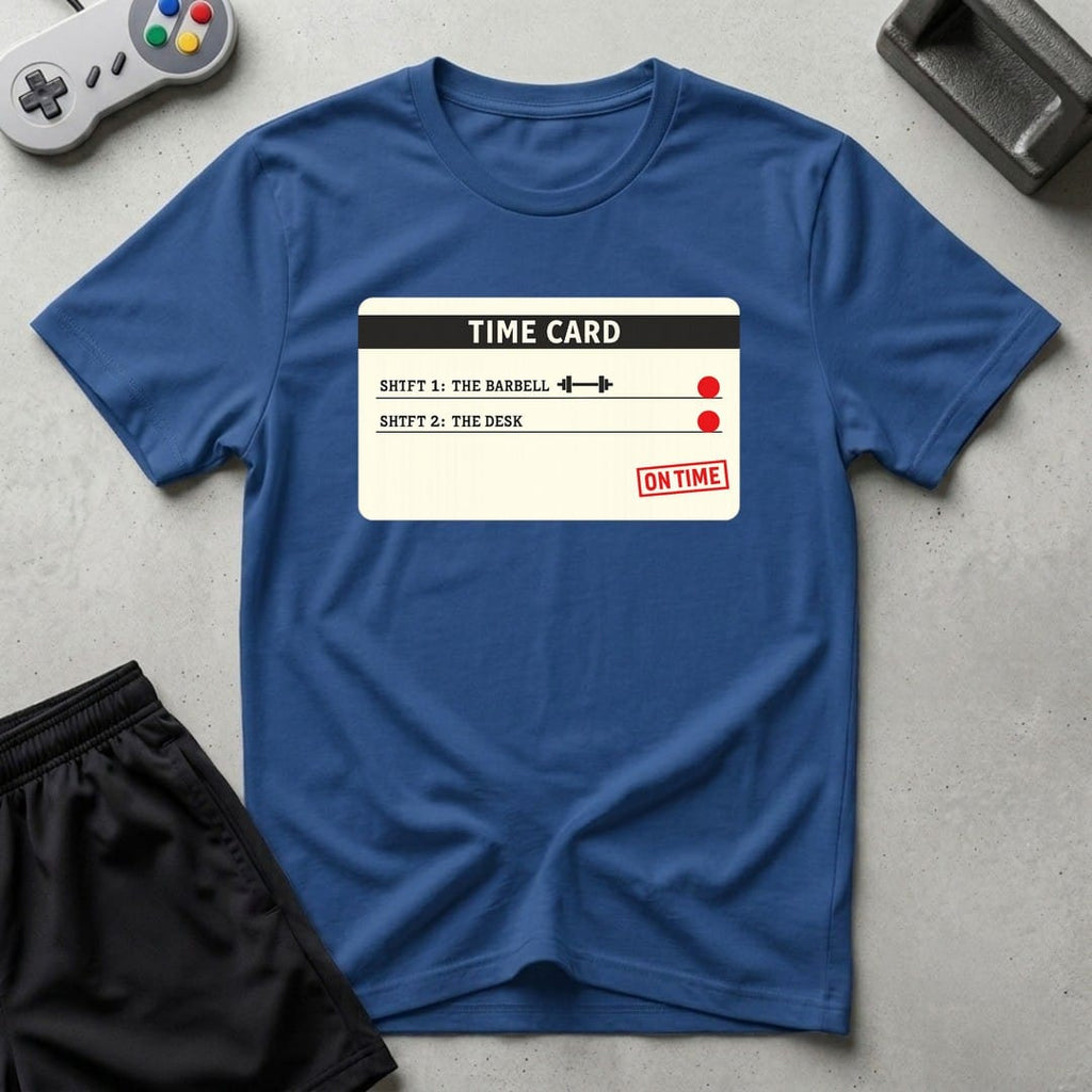 DreamMaker mockup — Time Card T-Shirt (royal)