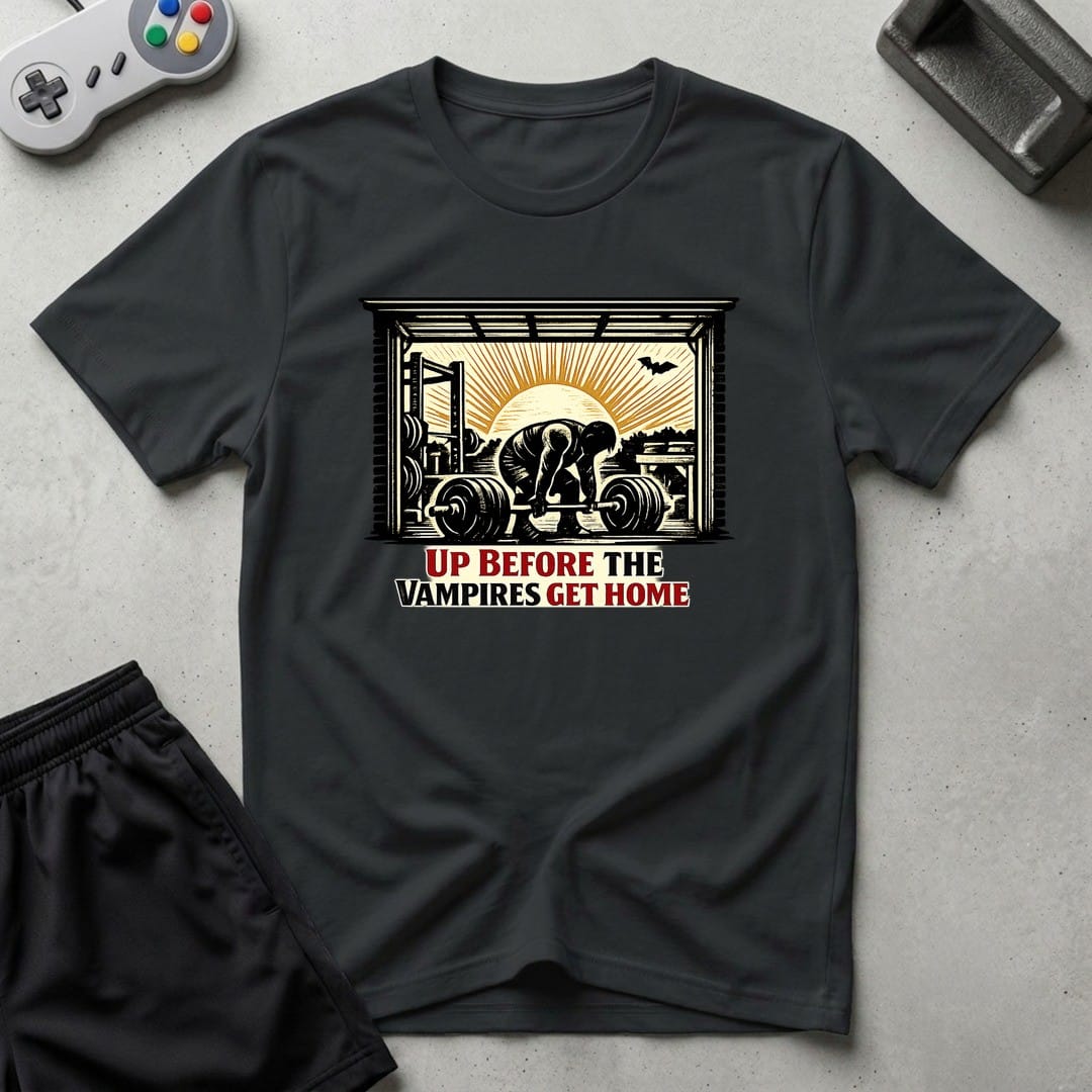 DreamMaker mockup — Up Before Vampires T-Shirt (black)