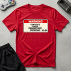 DreamMaker mockup — Warning Progressive Overload T-Shirt (red)