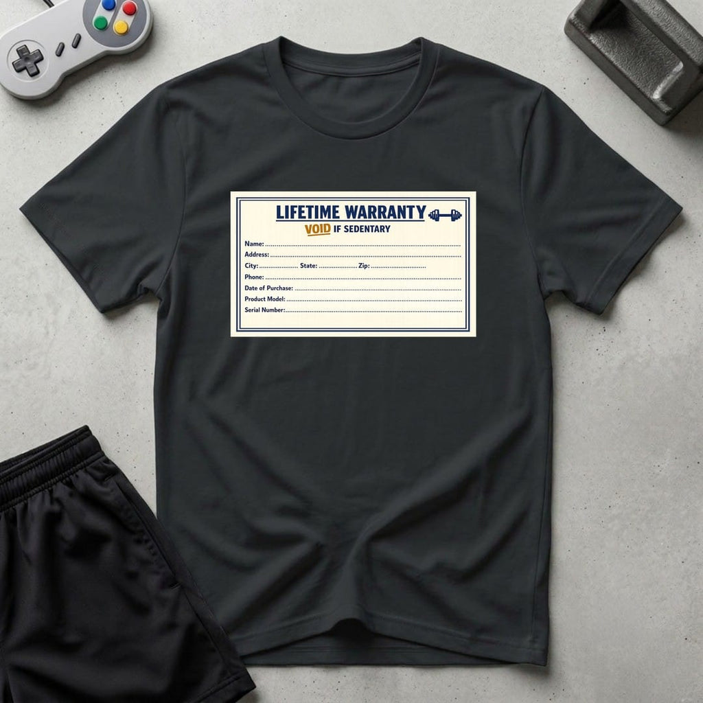 DreamMaker mockup — Warranty Card T-Shirt (black)