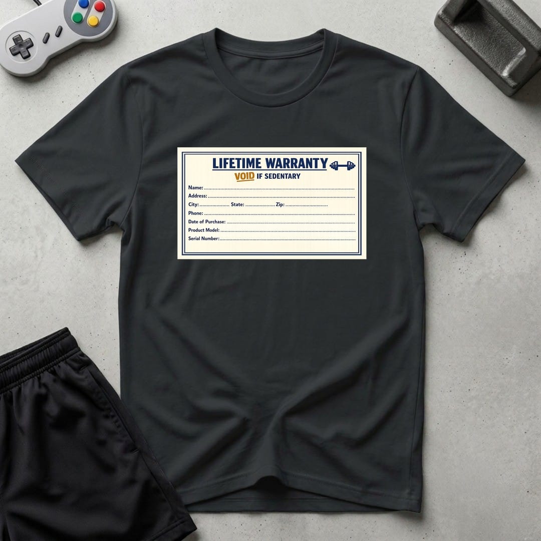 DreamMaker mockup — Warranty Card T-Shirt (black)