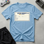 DreamMaker mockup — Warranty Card T-Shirt (light-blue)