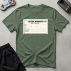 DreamMaker mockup — Warranty Card T-Shirt (military-green)