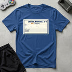 DreamMaker mockup — Warranty Card T-Shirt (royal)