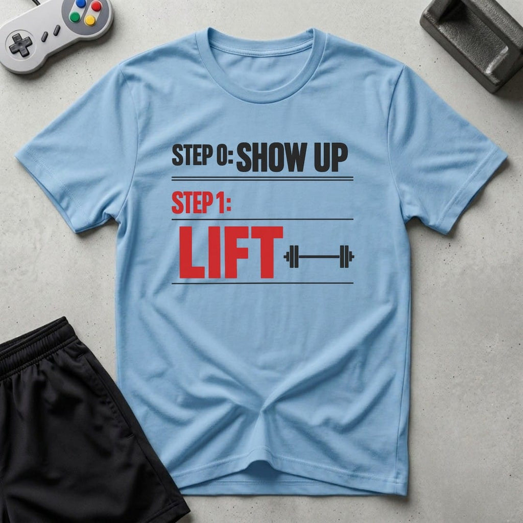 DreamMaker mockup — Workout Plan T-Shirt (light-blue)