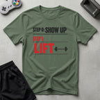 DreamMaker mockup — Workout Plan T-Shirt (military-green)