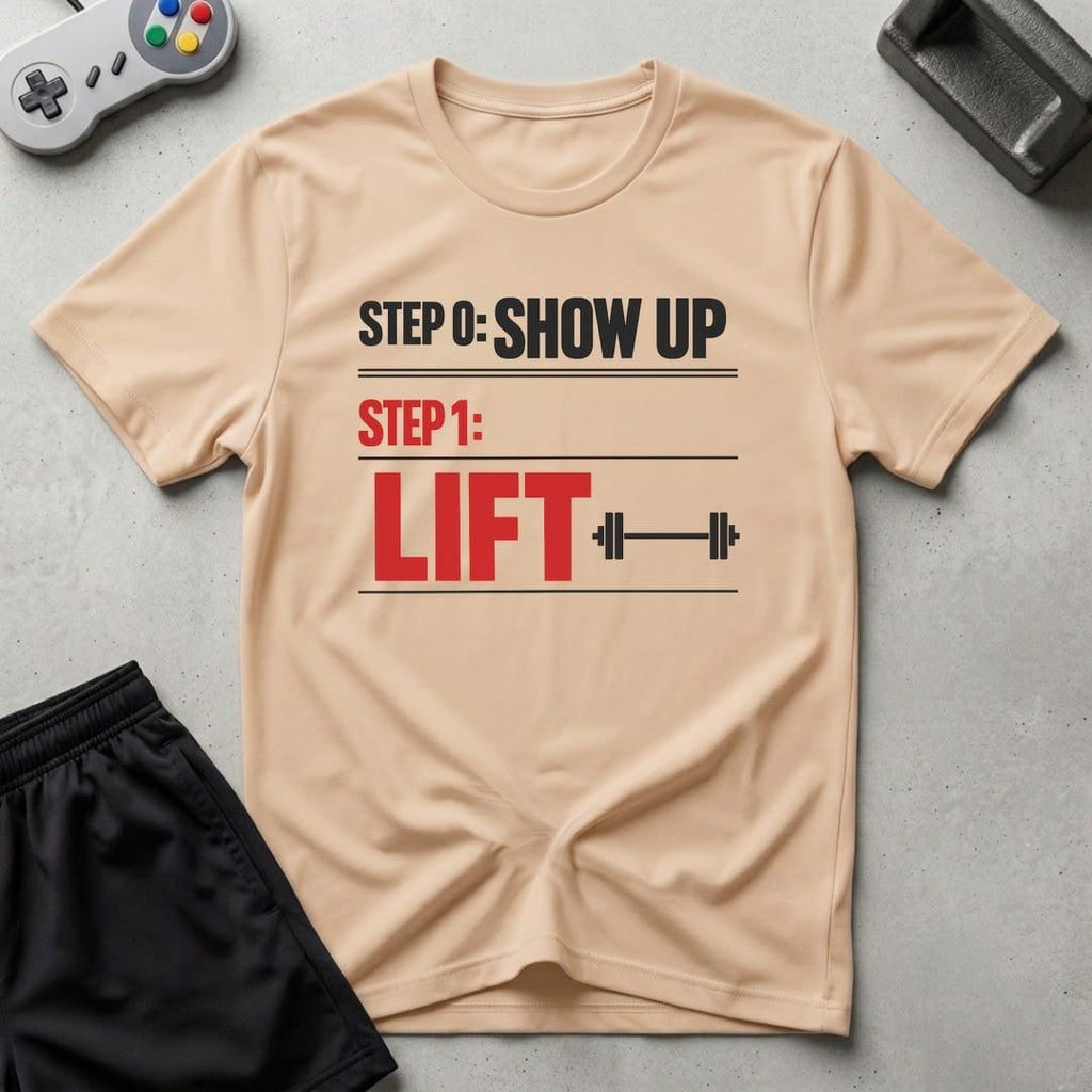 DreamMaker mockup — Workout Plan T-Shirt (natural)