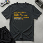 DreamMaker mockup — Workout System Check T-Shirt (black)