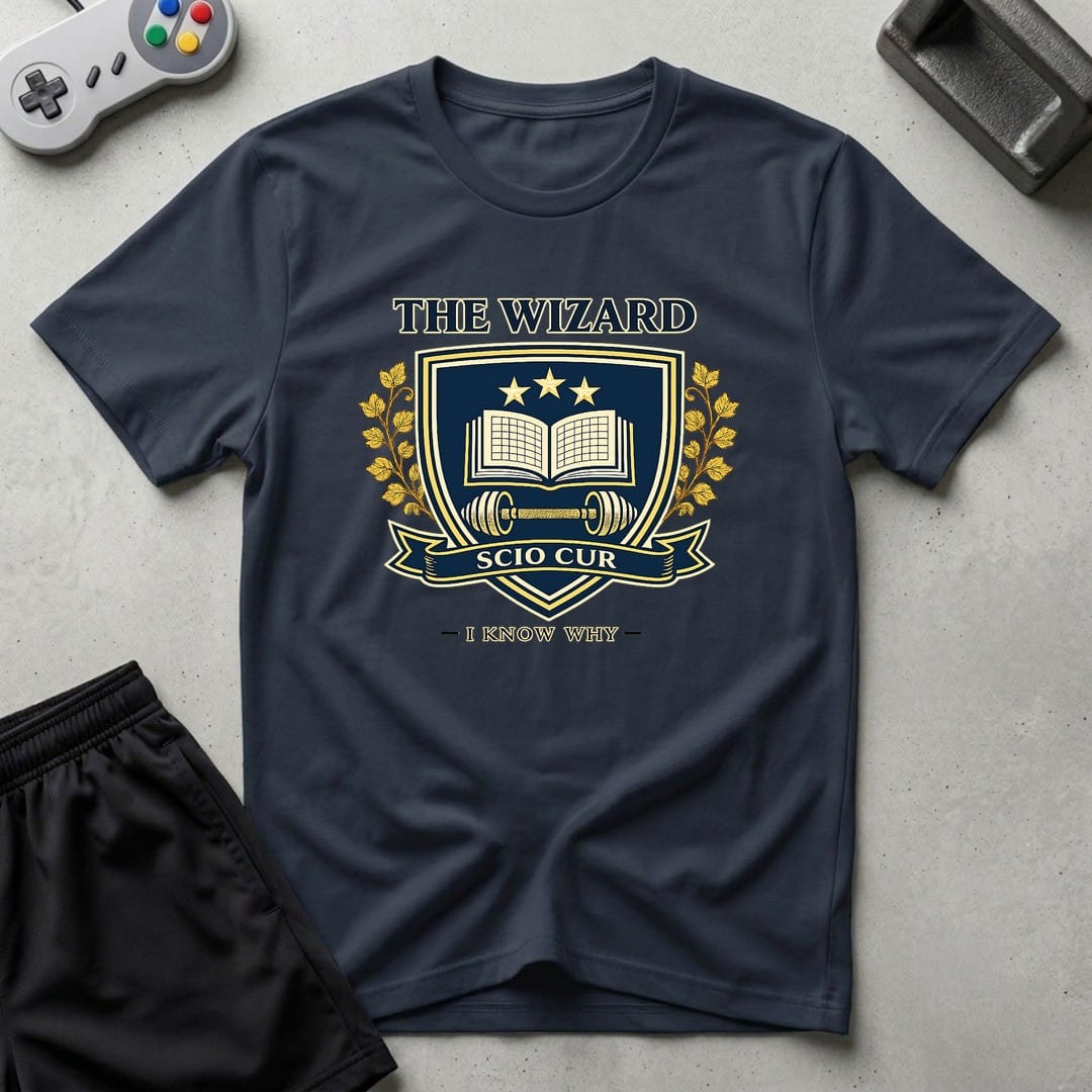 DreamMaker mockup — Wzard Crest T-Shirt (navy)