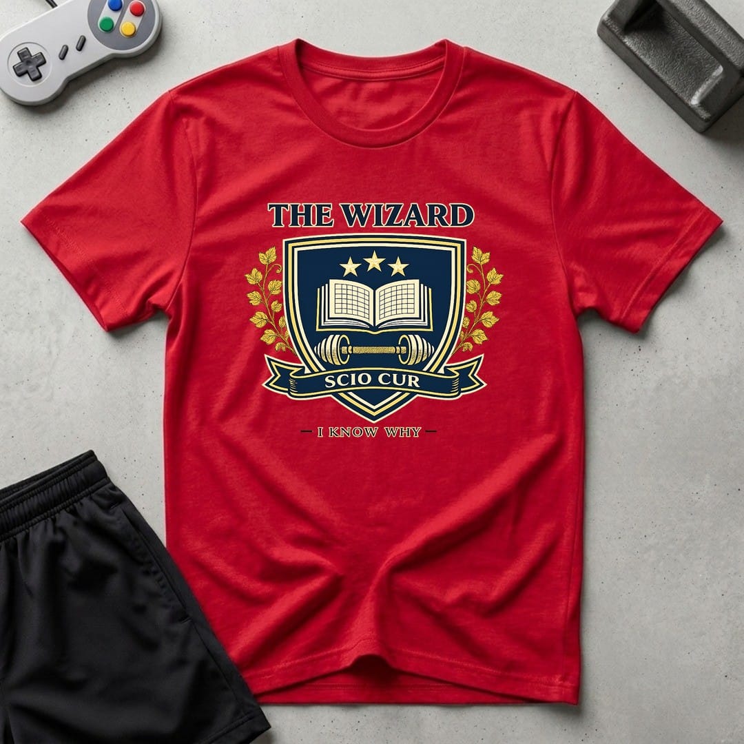 DreamMaker mockup — Wzard Crest T-Shirt (red)