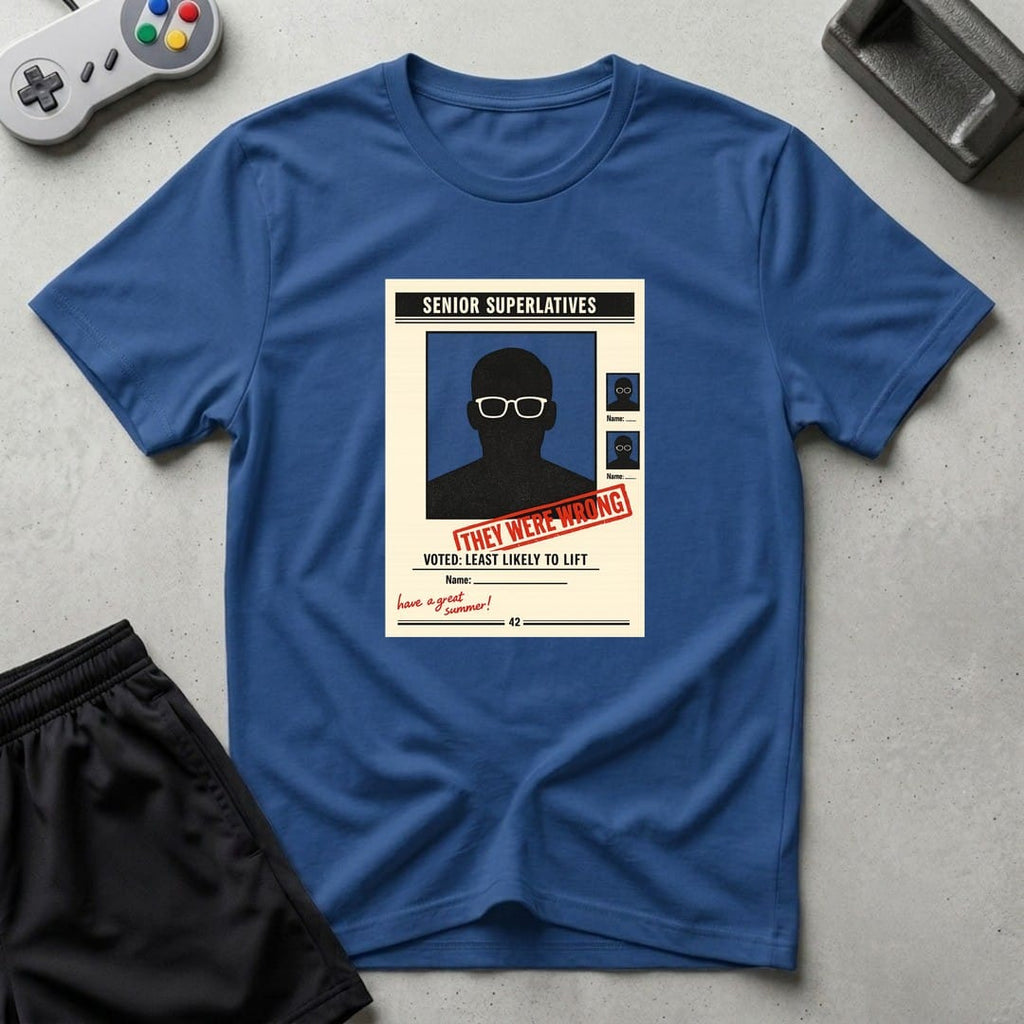 DreamMaker mockup — Yearbook Superlatives T-Shirt (royal)