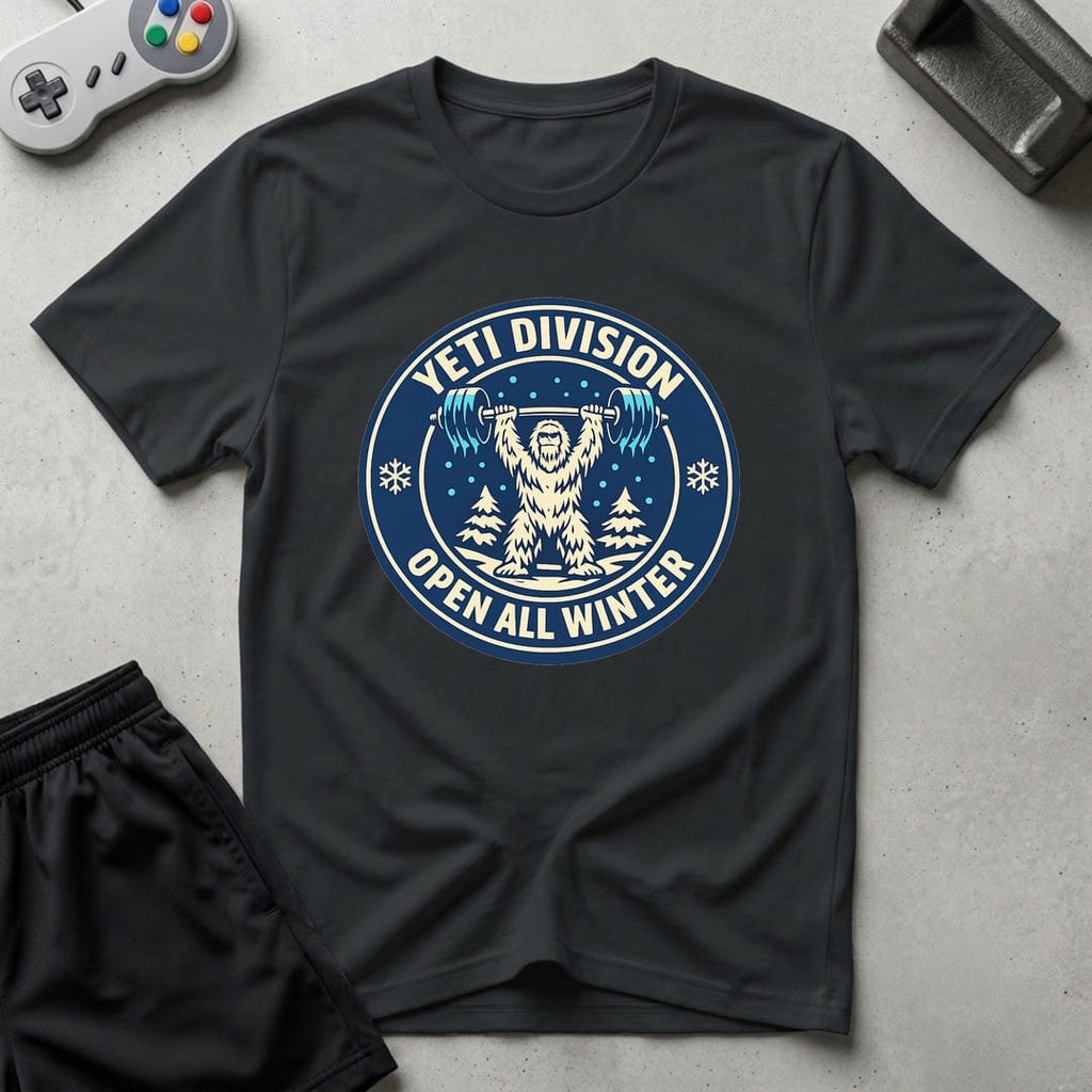 DreamMaker mockup — Yeti Gym Division T-Shirt (black)