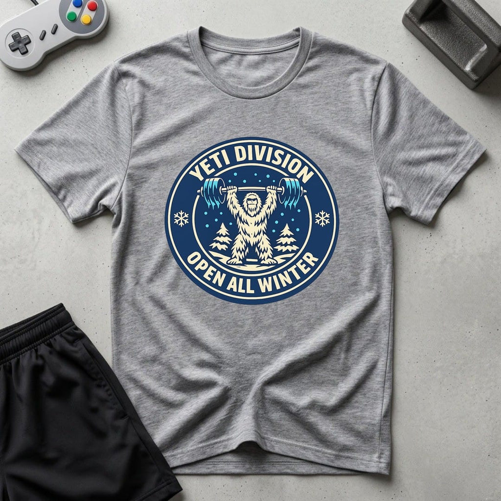 DreamMaker mockup — Yeti Gym Division T-Shirt (sport-grey)