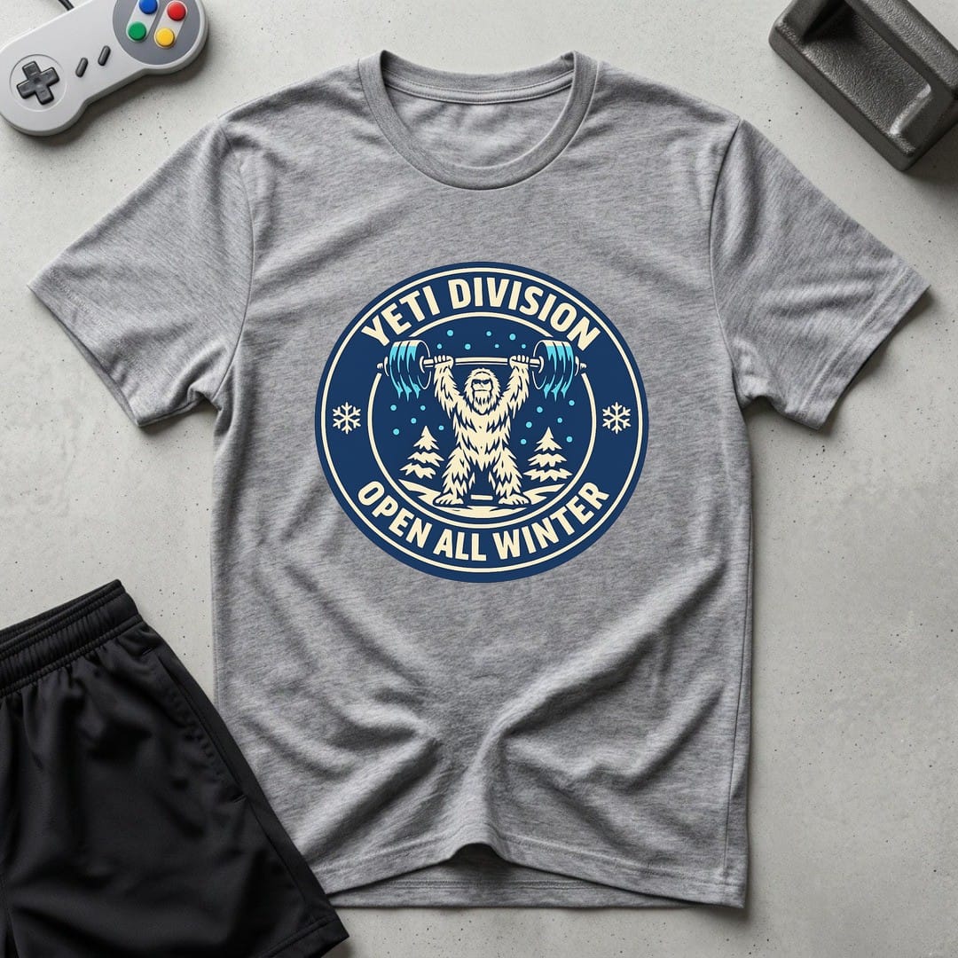 DreamMaker mockup — Yeti Gym Division T-Shirt (sport-grey)