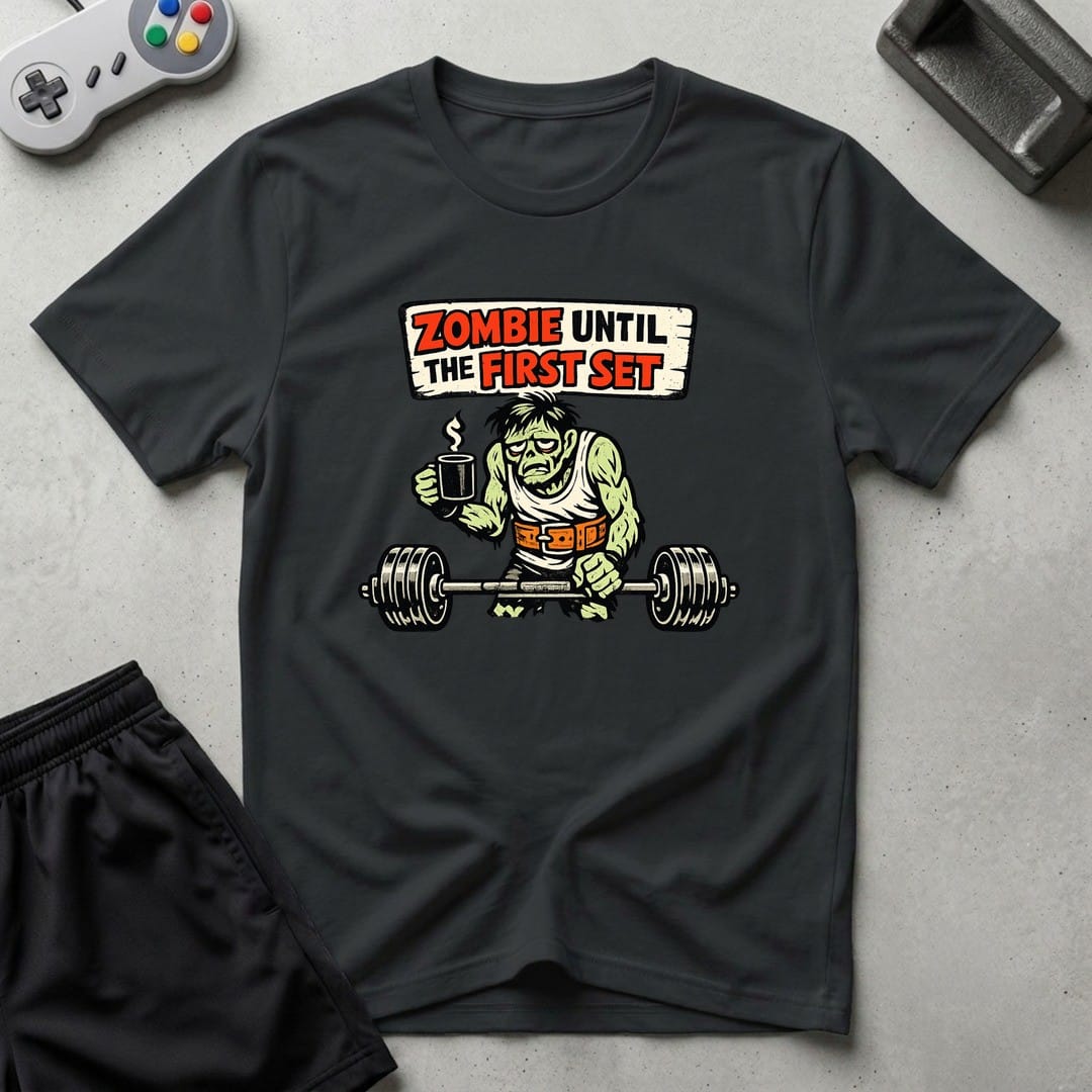 DreamMaker mockup — Zombie Until First Set T-Shirt (black)