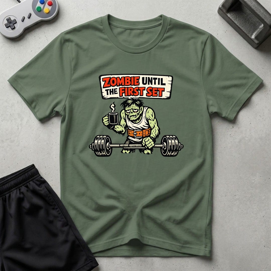 DreamMaker mockup — Zombie Until First Set T-Shirt (military-green)