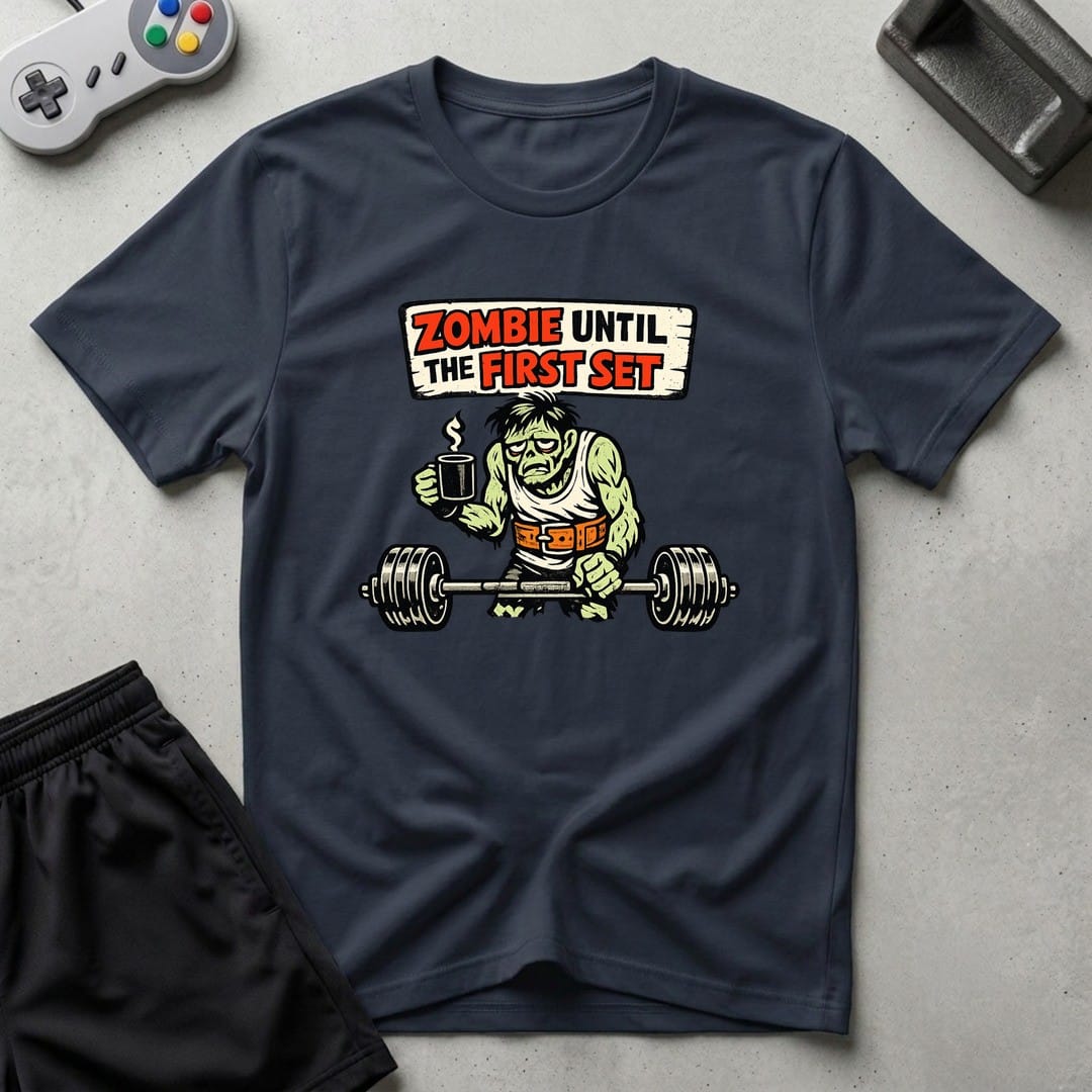 DreamMaker mockup — Zombie Until First Set T-Shirt (navy)