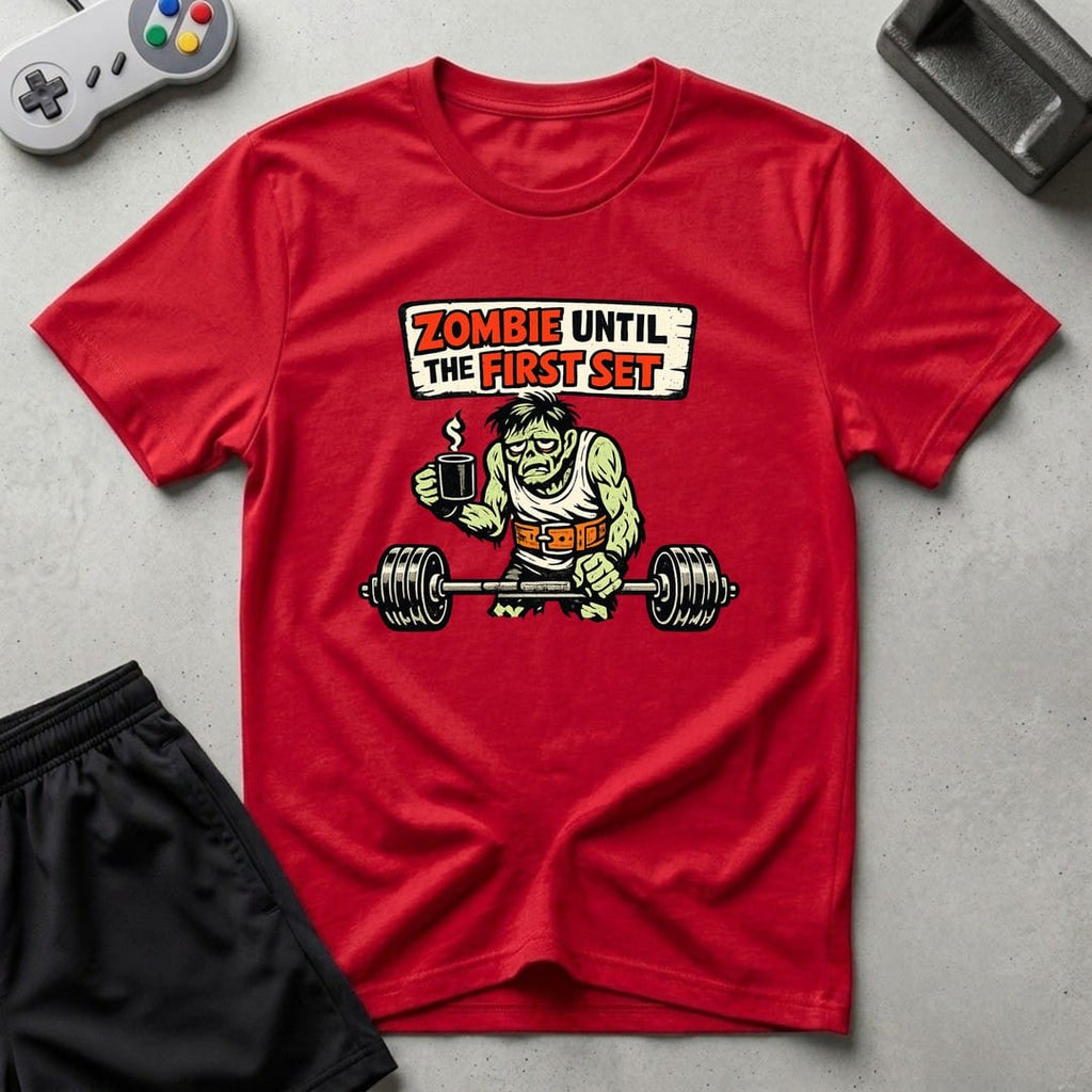 DreamMaker mockup — Zombie Until First Set T-Shirt (red)