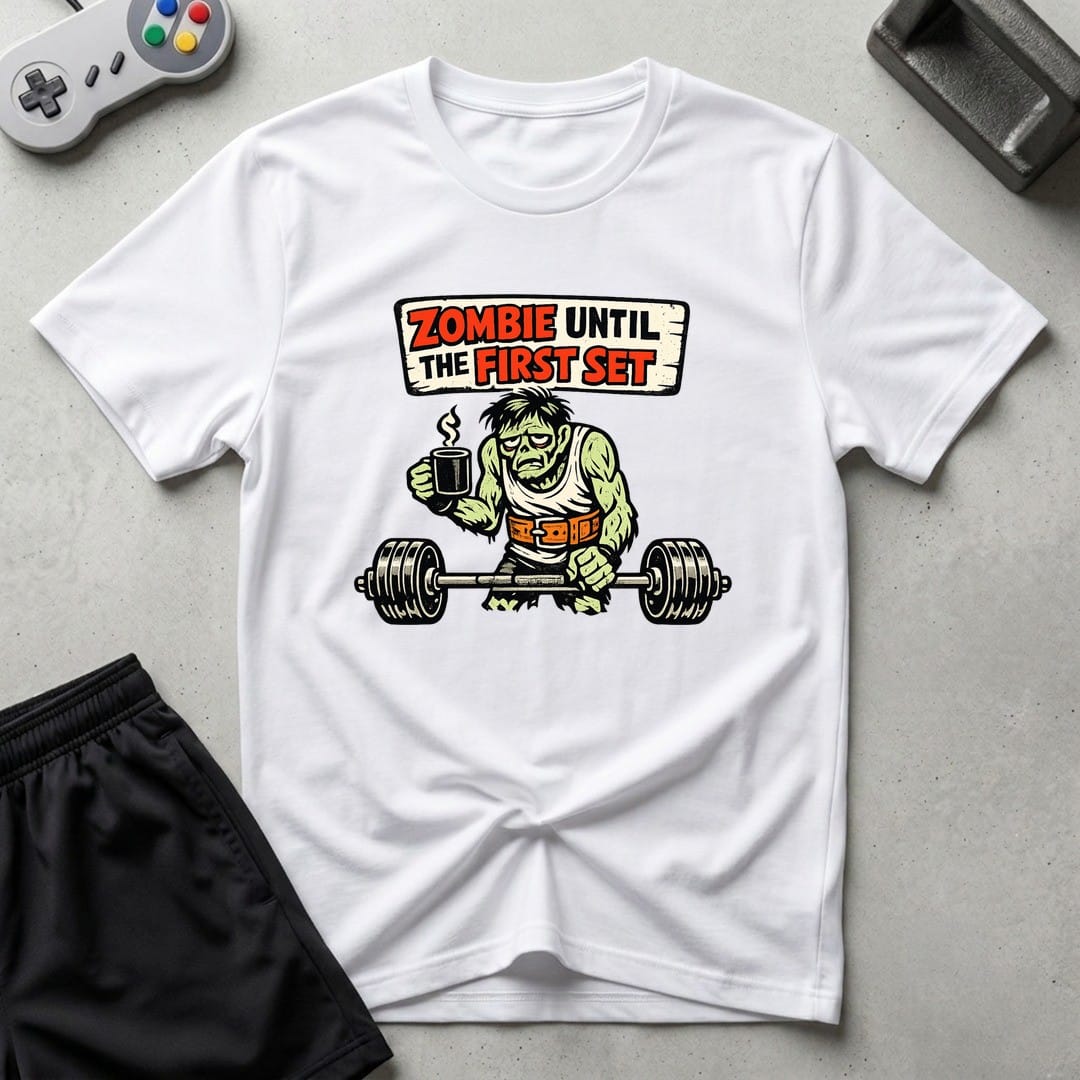 DreamMaker mockup — Zombie Until First Set T-Shirt (white)