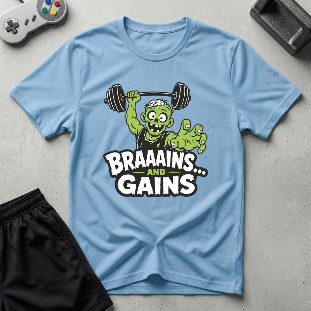 Braaains and Gains T-Shirt - Light Blue