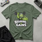 Braaains and Gains T-Shirt - Military Green