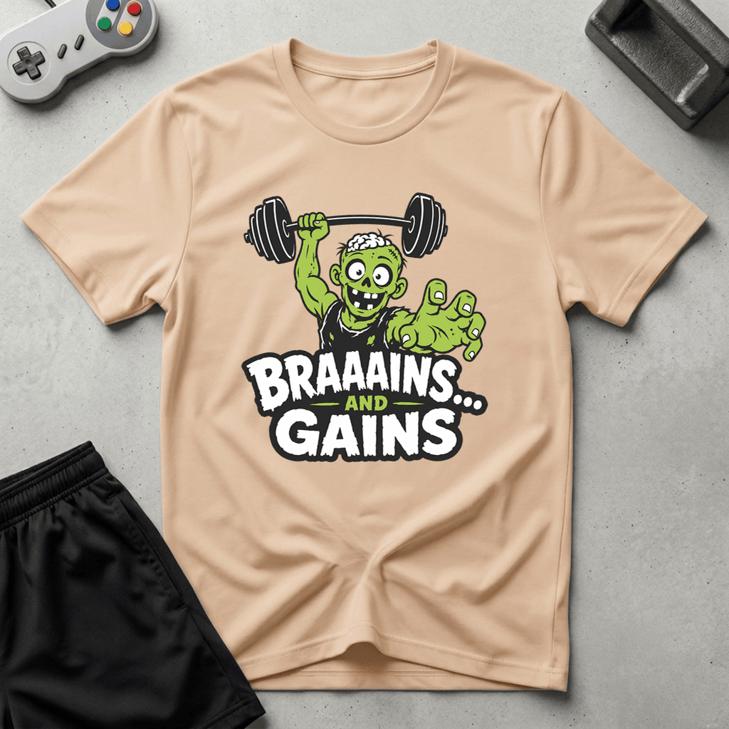 Braaains and Gains T-Shirt - Natural
