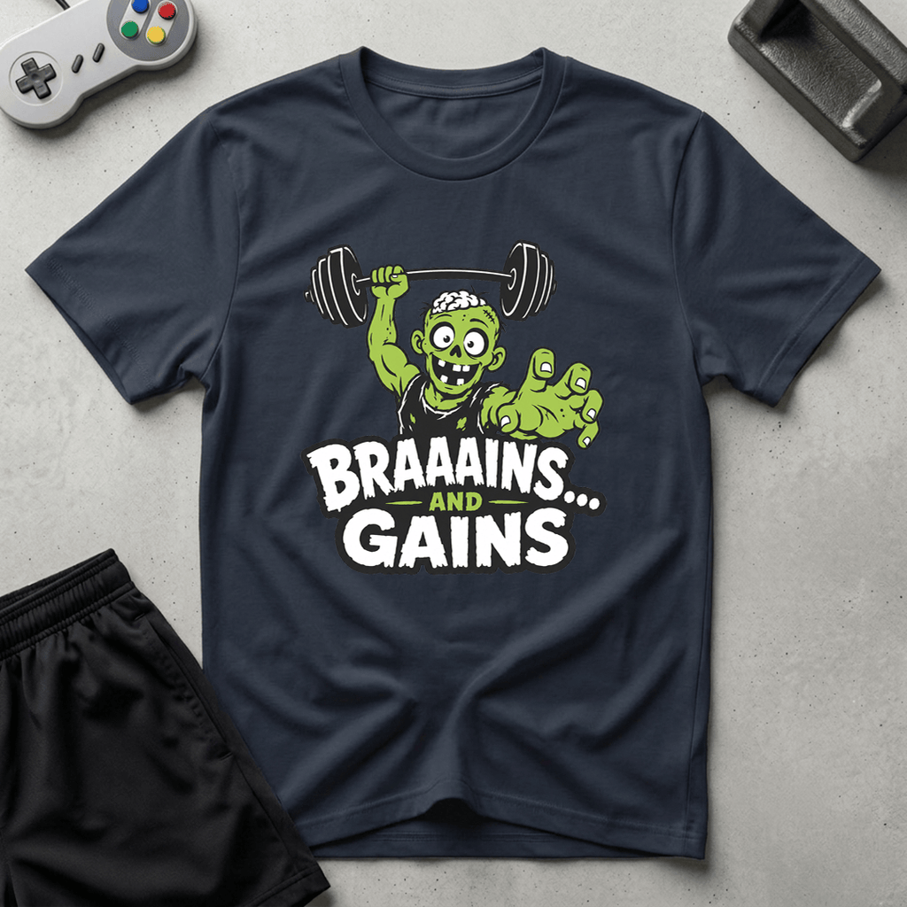 Braaains and Gains T-Shirt - Navy
