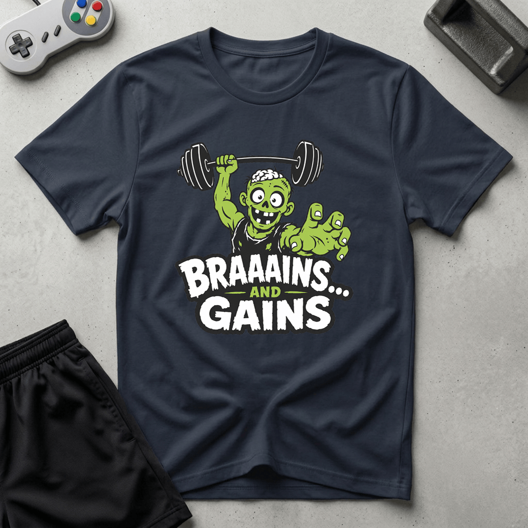 Braaains and Gains T-Shirt - Navy