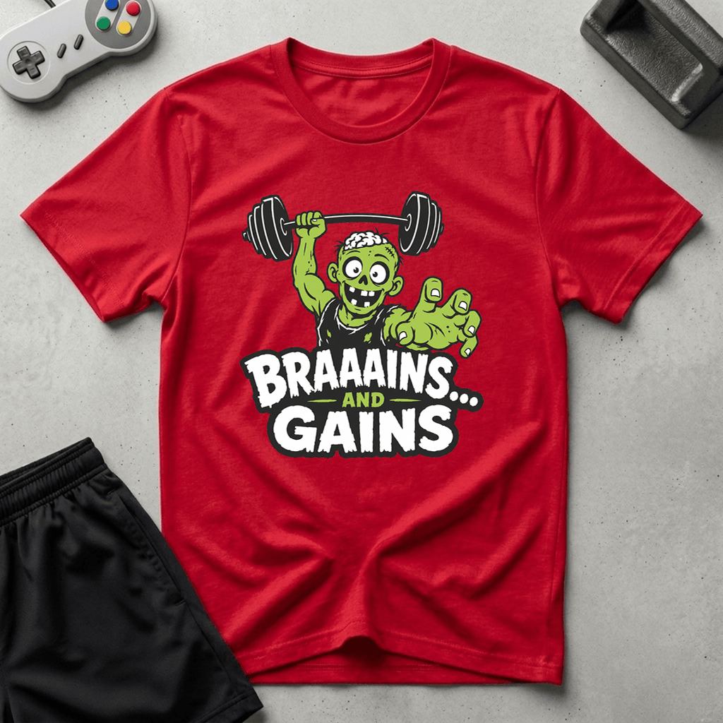 Braaains and Gains T-Shirt - Red