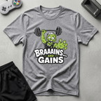 Braaains and Gains T-Shirt - Sport Grey