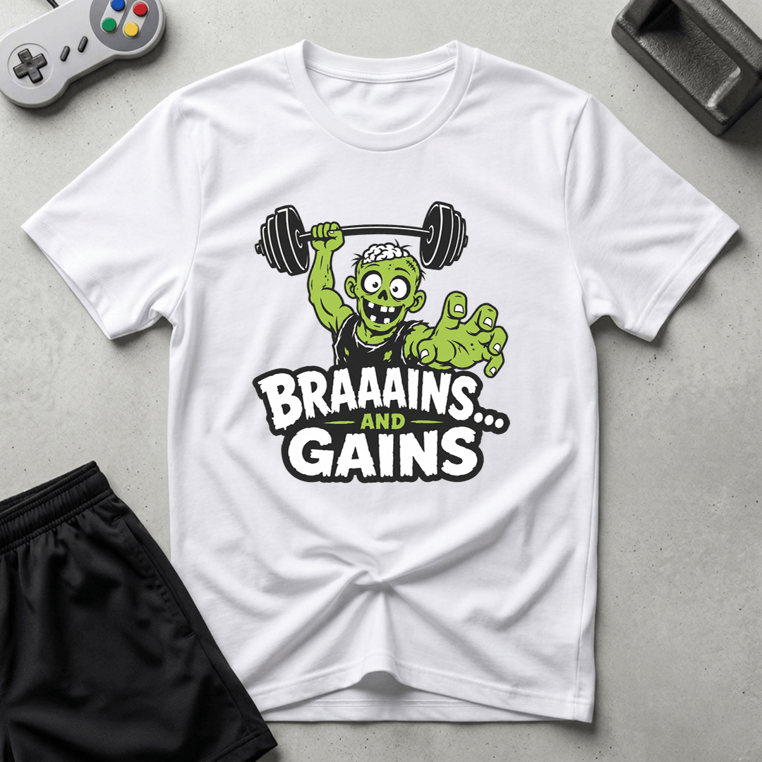 Braaains and Gains T-Shirt - White