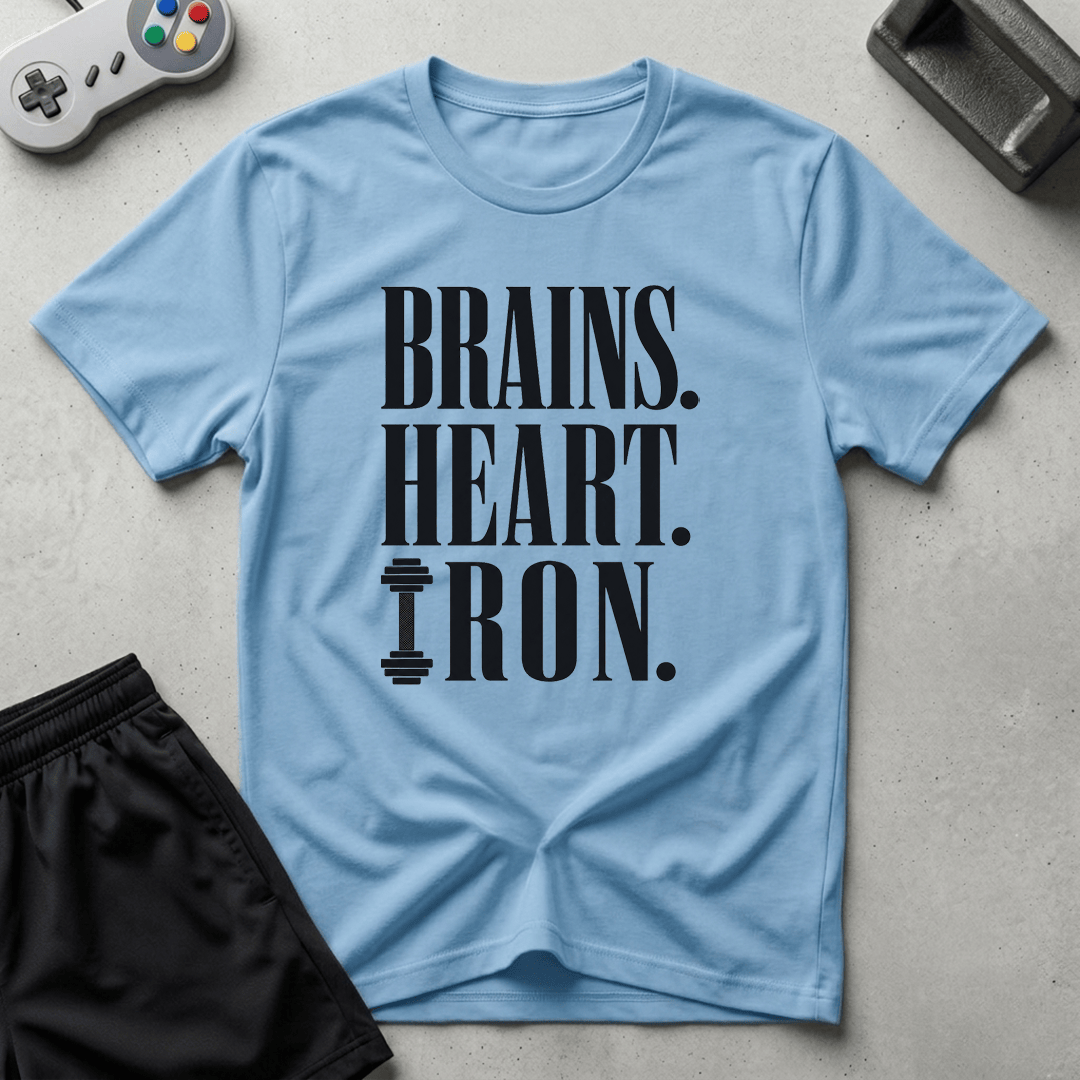 Brains Heart Iron T-Shirt - Light Blue