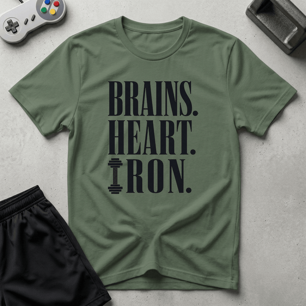 Brains Heart Iron T-Shirt - Military Green