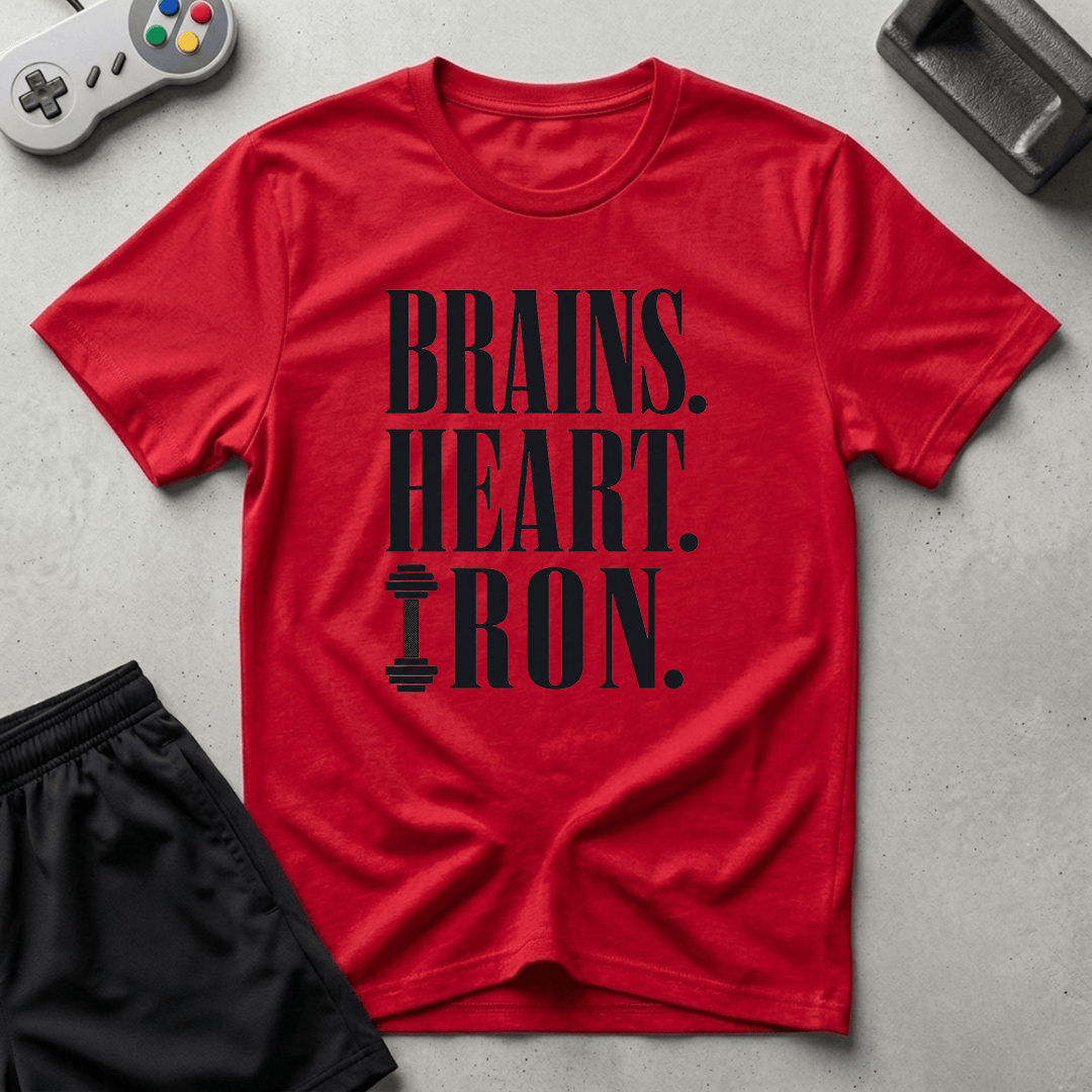 Brains Heart Iron T-Shirt - Red
