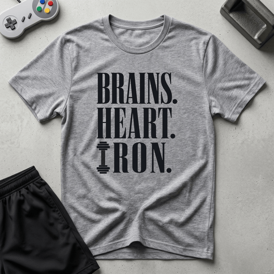 Brains Heart Iron T-Shirt - Sport Grey
