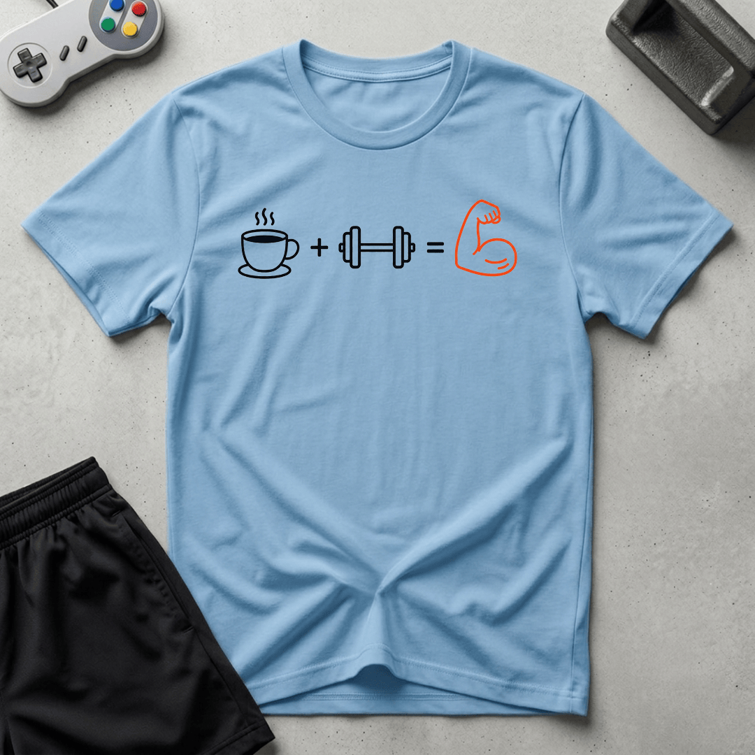 Caffeine Iron Pump T-Shirt - Light Blue