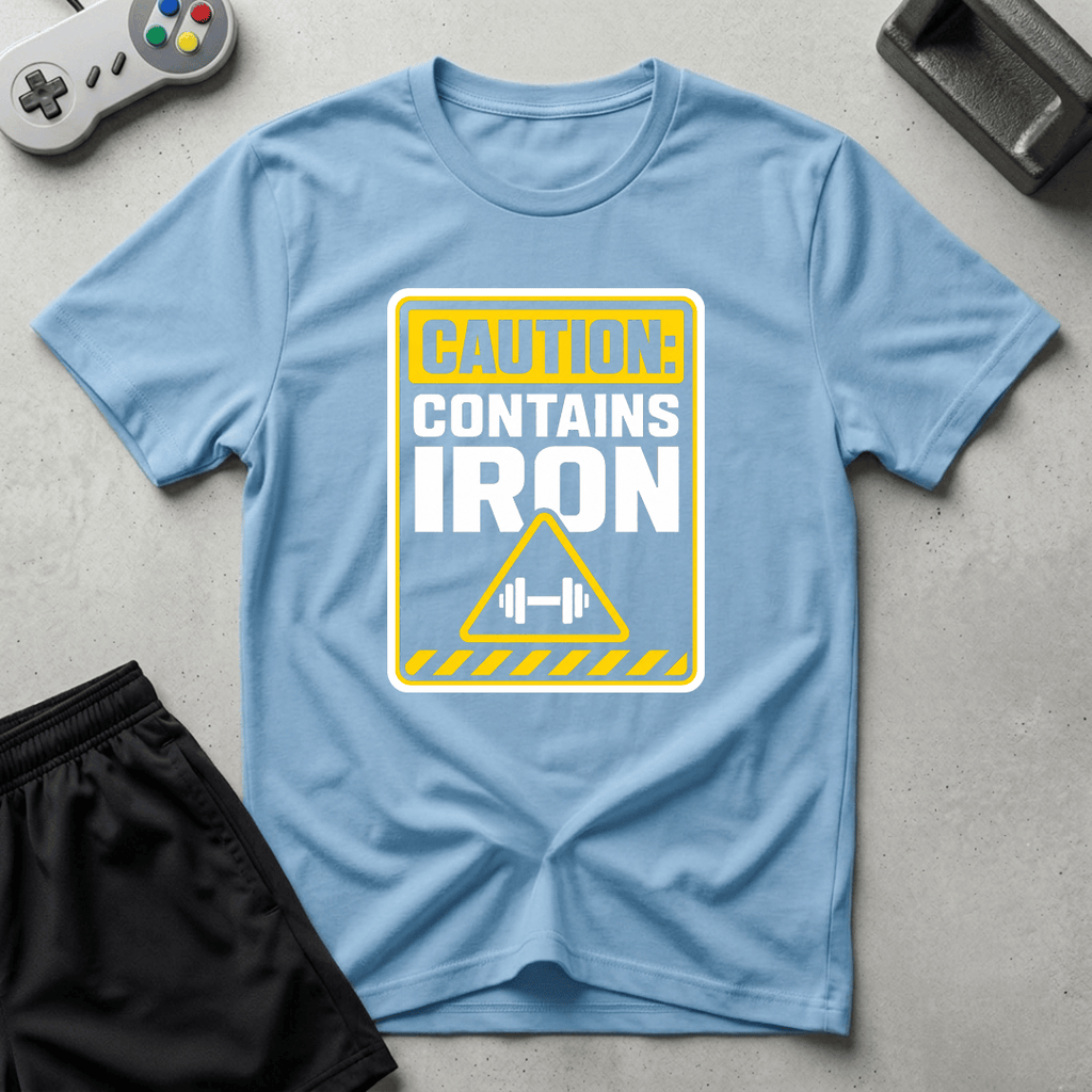Caution Contains Iron T-Shirt - Light Blue