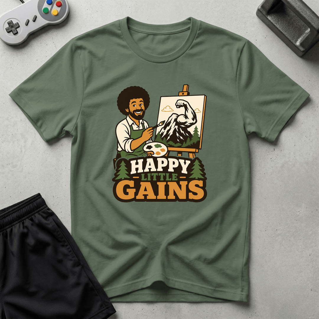 Happy Little Gains T-Shirt - Military Green